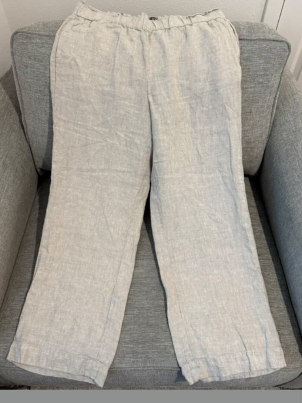 Talbots Women’s Beige Linen Woven Pull-On Wide-Leg Pants Pockets Size Petite L